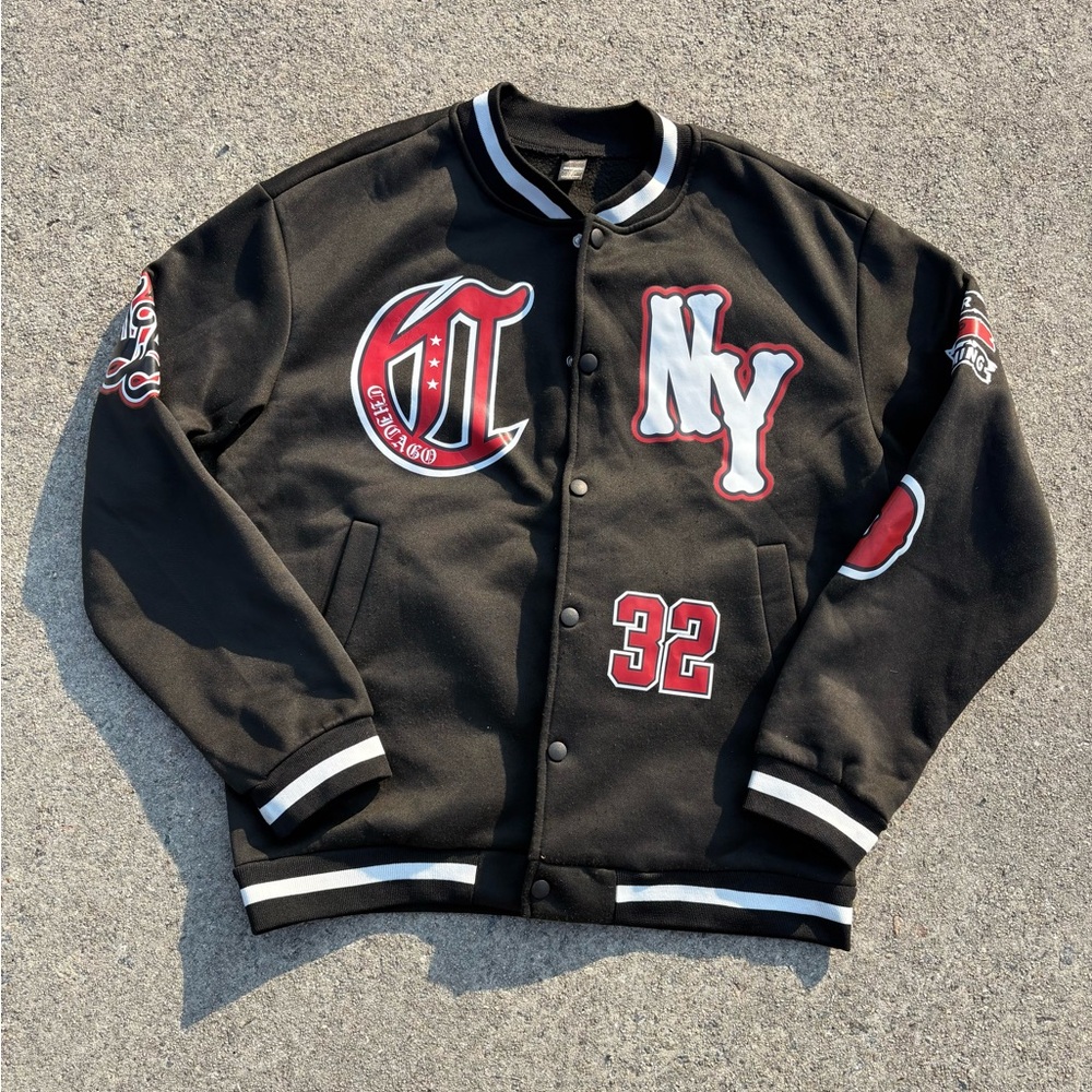 Manfinity Black Red and White Varsity Bomber Jacket | Men’s Small | SHEIN